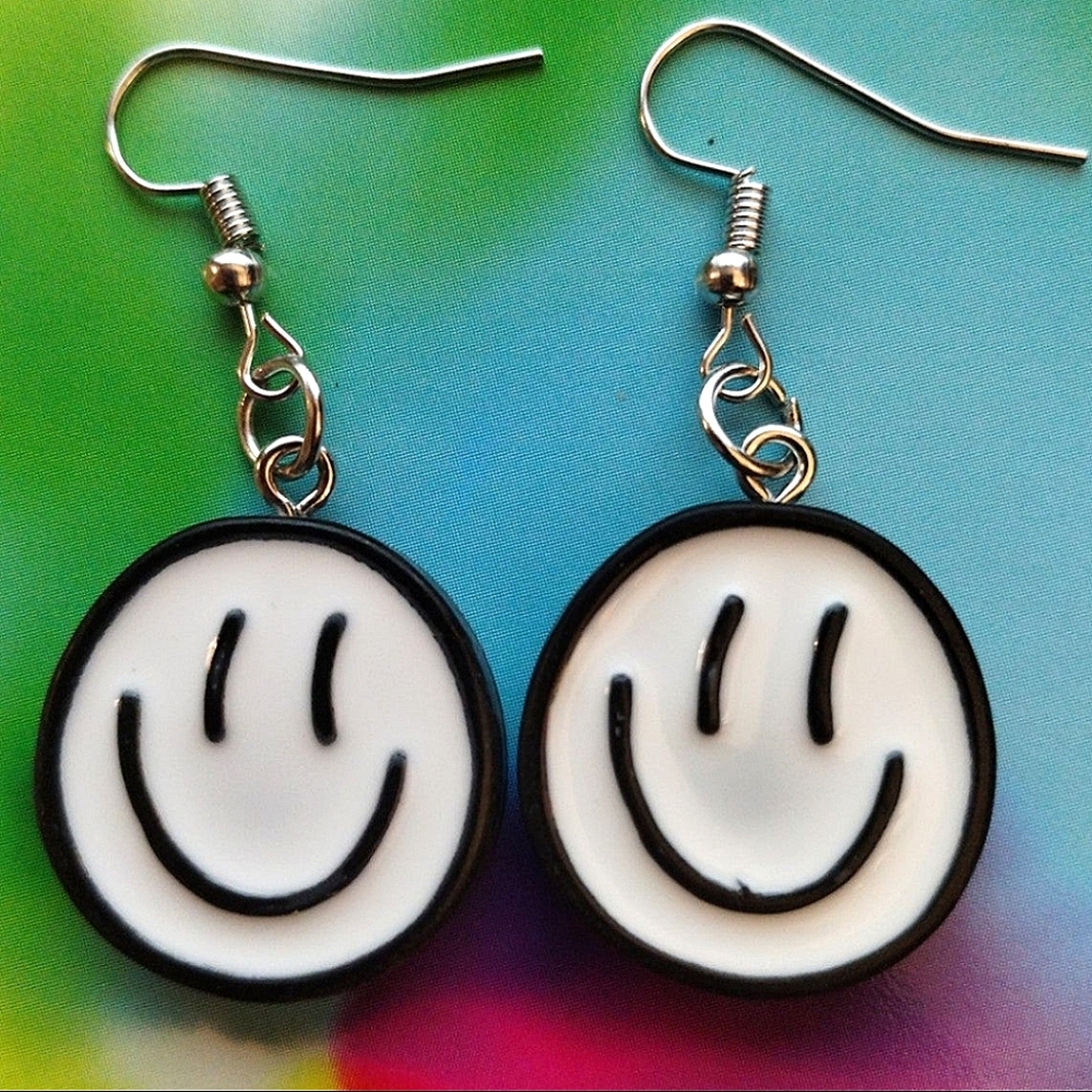 Handmade Black And White Smiley Face Earrings